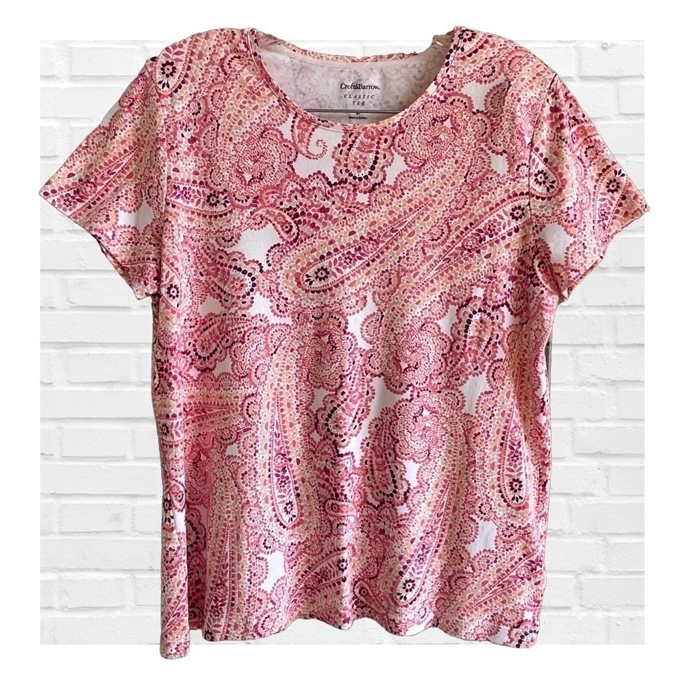 Croft and Barrow Pink Paisley Crew Neck Short Sleeve T Shirt Women’s Large